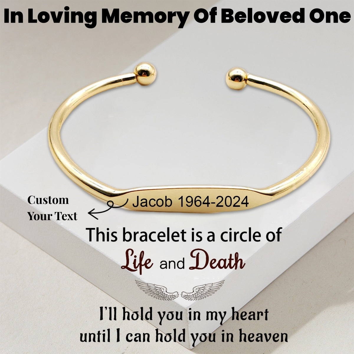 Personalized Name&Date Memorial Bangle Bracelet - Gift For Christmas