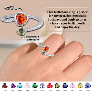 Personalized Heart-to-heart Couple Birthstones Ring - Gift For Valentine's Day