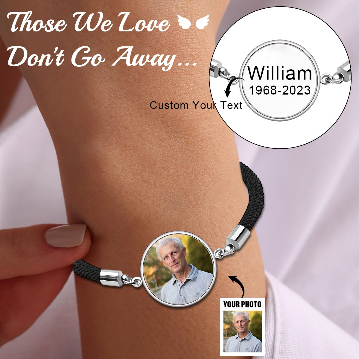 Personalized Round Custom Pictures Text Memorial Bracelet