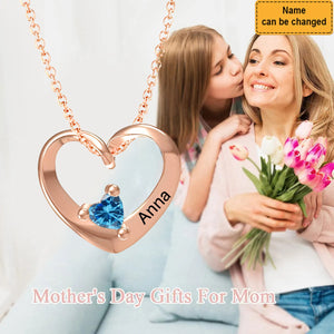 Personalized Mom Heart-shaped Birthstone Pendant Necklace Engraved Names