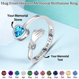 Personalized Hug from Heaven Heart Birthstone Memorial Ring