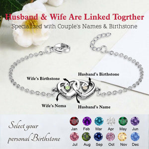 Personalized Couple Birthstones And Names Heart Bracelet