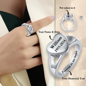 Personalized Stainless Steel Memorial Heart Urn Ring