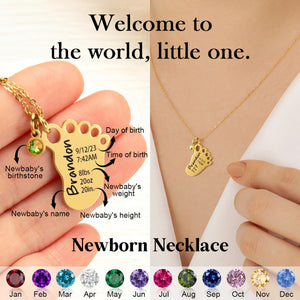 Personalized Newborn Birthstone Footprint Necklace - Gift For New Mom/Dad