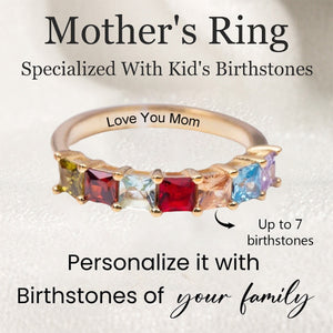 Personalized Grandma Mom 1-7 Square Birthstones Family Ring