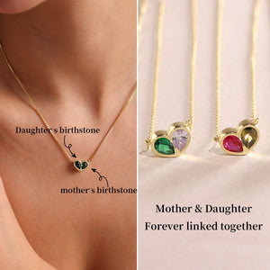 Personalized Mother & Daughter Forever Linked Together Custom Heart Birthstones Necklace