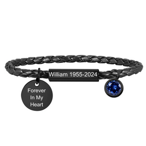 Personalized Memorial Birthstone Leather Bracelet