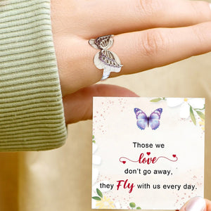 Personalized Memorial Diamond Double Butterfly Ring