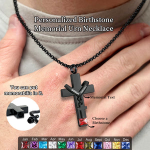 Personalized Memorial Cross Birthstone Urn Necklace