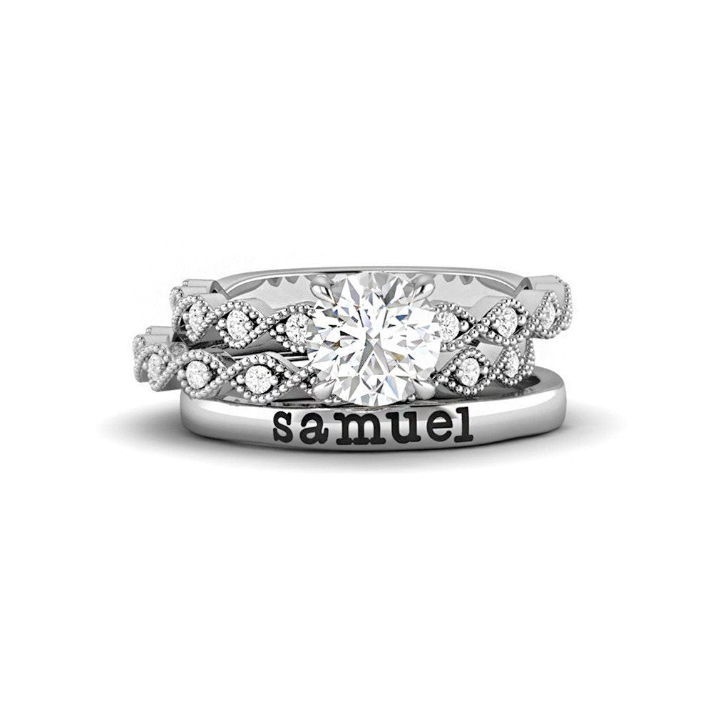 Personalized Birthstone Engraved Name Stackable Memorial Ring