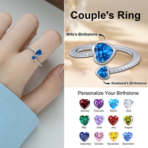 Personalized Heart-to-heart Couple Birthstones Ring - Gift For Valentine's Day