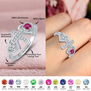 Personalized Name Faith Birthstone Promise Cross Ring