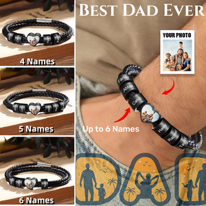 Personalized Custom Family Name Photo Leather Bracelet for Men