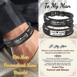 To My Man,Personalized Mens Engraved Text Leather Bracelet