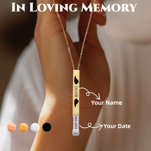 Personalized Custom Name&Date Memorial Wing Bar Necklace