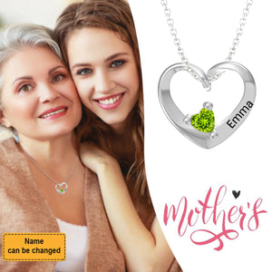 Personalized Mom Heart-shaped Birthstone Pendant Necklace Engraved Names