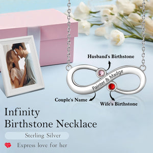 Personalized Double Birthstones Couple Name Infinity Silver Necklace