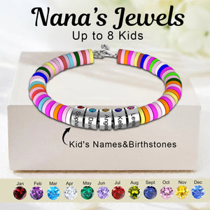 Personalized 1-8 Kids' Names Grandma/Mom Beads Birthstone Family Rainbow Bracelet