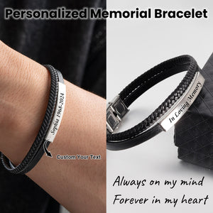 Personalized Engraved Memorial Text Personalized Leather Bracelet