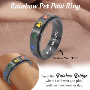 Personalized Rainbow Bridge Pet Paw Memorial Ring For Men- Pet Loss Sympathy Gift