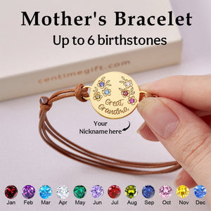 Personalized Grandma Mom 1-6 Family Birthstones Flower Bracelet