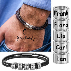 Personalized Men Braided Leather Bracelet With Small Custom Beads