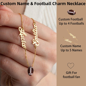 Personalized Name & Football Charm Necklace - Gift For Football Fans