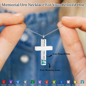 Personalized Memorial Birthstone Cross Urn Necklace