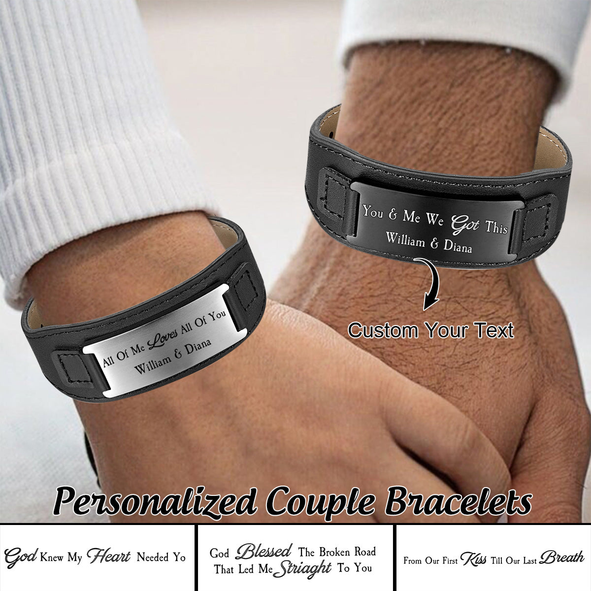 To My Man - Personalized Custom Name Couple Leather Bracelet