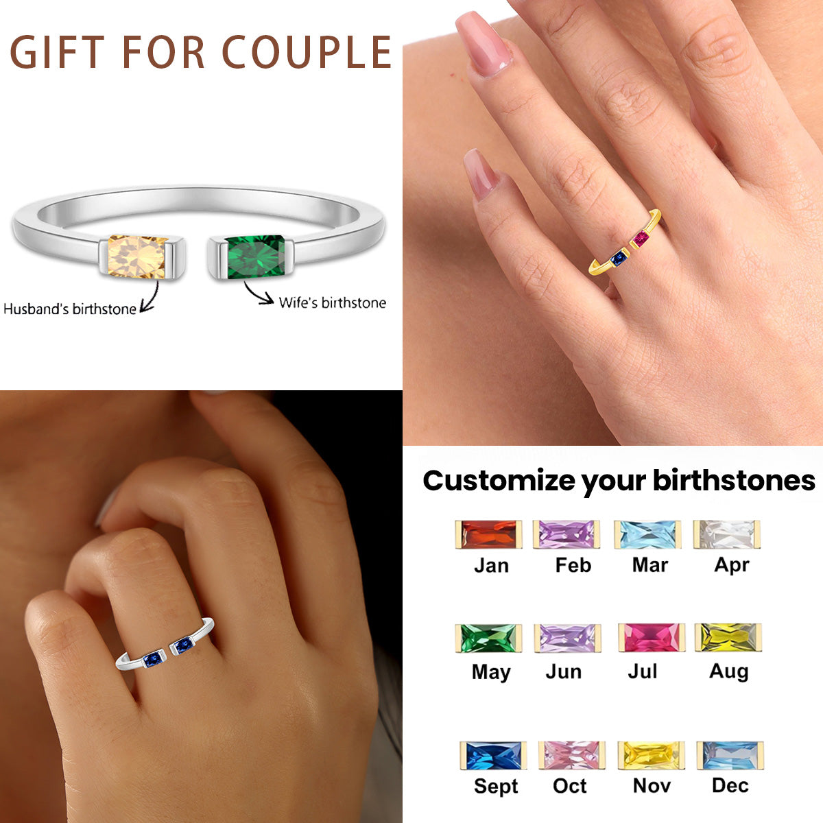 Personalized Born in Love Duo Baguette Birthstone Ring