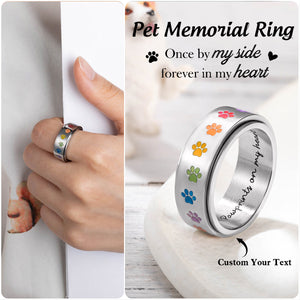 Personalized Rainbow Bridge Pet Paw Memorial Ring For Men- Pet Loss Sympathy Gift