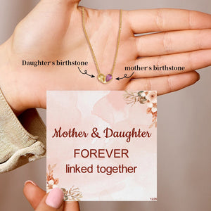 Personalized Mother & Daughter Forever Linked Together Custom Heart Birthstones Necklace