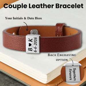 Personalized Custom Initials and Hidden Message Matching Leather Bracelet For Couple