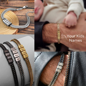 Personalized 1-8 Kids Names Family Stainless Steel Bracelet - Gift For Dad/Grandpa