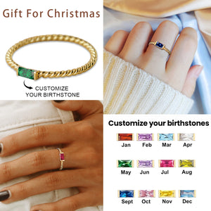 Personalized Twist Baguette Birthstone Memorial Ring - Gift For Christmas