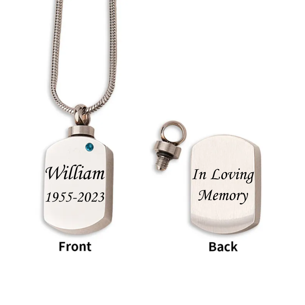 Personalized Birthstone Memorial Dog Tag Urn Necklace