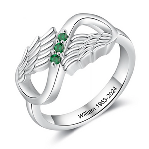 Personalized Hug From Heaven Birthstone Memorial Wing Ring - Gift For Christmas