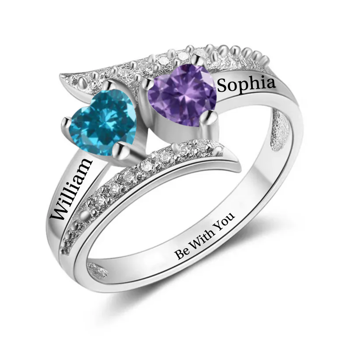 I Love You Forever - Personalized Promise Birthstones Sterling Silver Ring