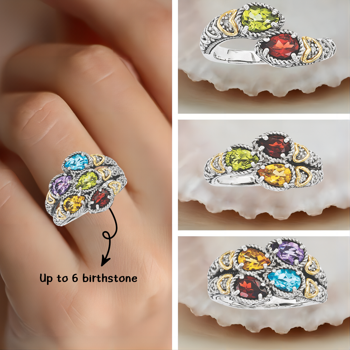 Personalized Grandma Mom Family 2-5 Birthstones Vintage Ring - Gift For Christmas