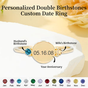 Personalized Double Birthstones Custom Date Ring