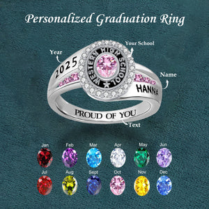 Personalized Engraved Birthstone Graduation Ring Gift for Graduates