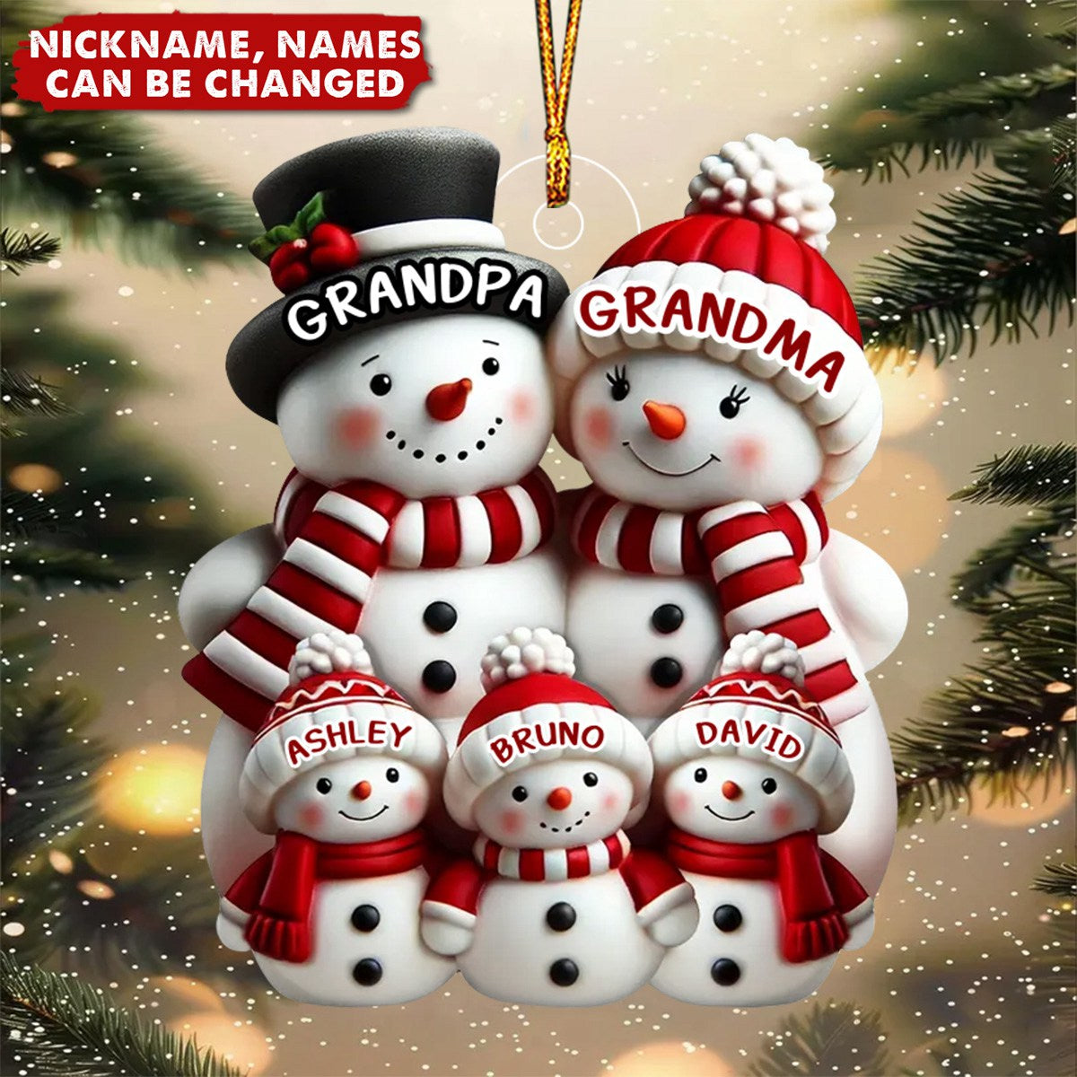 3D Effect Cute Snowman Family Christmas Decor Personalized Acrylic Ornament