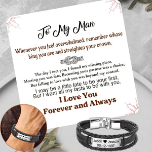 To My Man,Personalized Mens Engraved Text Leather Bracelet