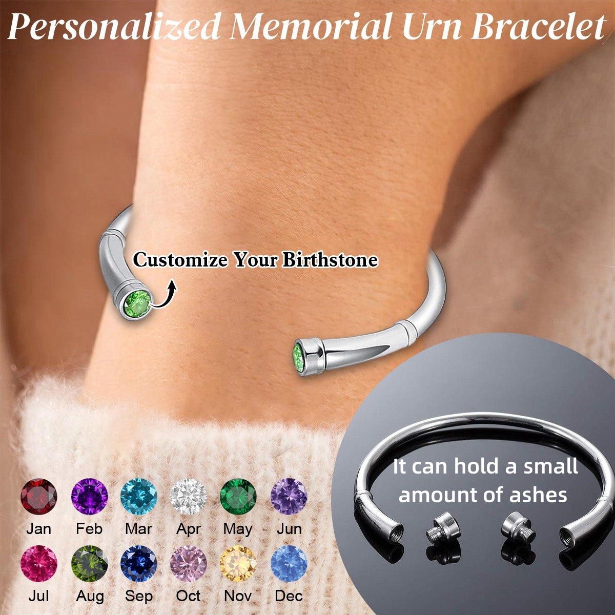 Personalized Custom Birthstones Memorial Urn Bracelet - Gift For Christmas