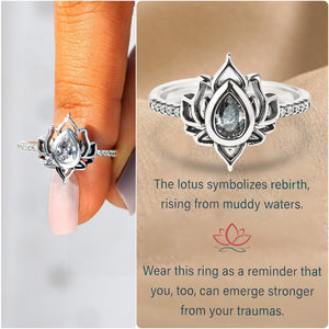 Pear Blue Cubic Zirconia Stone Lotus Flower Water Lily Ring