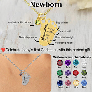 Personalized Newborn Birthstone Footprint Necklace - Gift For New Mom/Dad