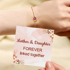 Personalized Mother & Daughter Forever Linked Together Custom Heart Birthstones Bracelet