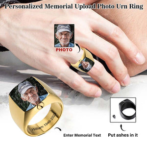 Personalized Upload Image Memorial Urn Ring for Ashes