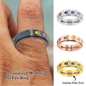 Personalized Rainbow Bridge Pet Paw Memorial Ring For Men- Pet Loss Sympathy Gift