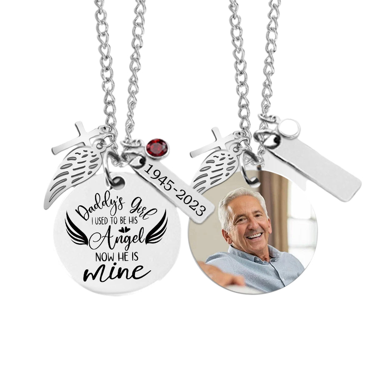 Daddy's Girl, I Used To Be His Angel Now He's Mine Personalized Memorial Necklace with Birthstone